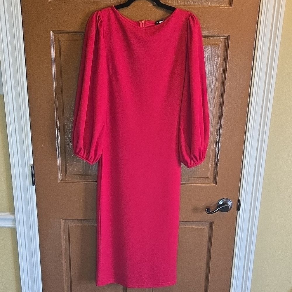 Shein-Red round neck long balloon sleeved dress Sz S/M.